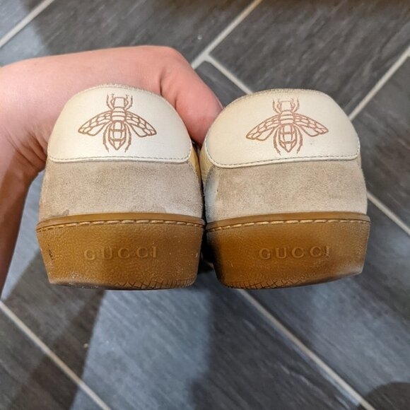 Gucci | Women's Yellow Leather Sneakers With Web G74 - Picture 6 of 16